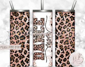 Peach Glitter Dance Mom 20oz Skinny Tumbler Wrap Sublimation Design Download • Leopard Print Dance Mom Gift • DIY Print and Press