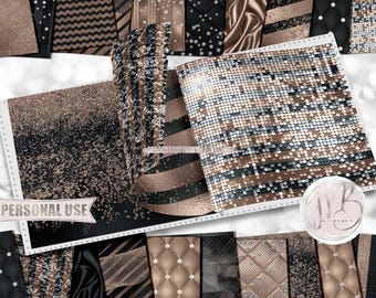 Taupe and Black Luxury Scrapbook Paper Download • Luxurious Design Glitter Sparkle Foil Shimmer • Printable Paper Crafts 20 12x12 JPG & PDF