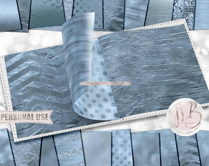 Smoke Blue Luxe Scrapbook Paper Download • Unique Shimmering Metallic Foil Design • DIY Printable Paper Crafts 20 12x12 JPG & PDF
