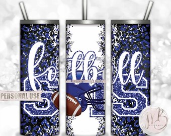 Royal Blue Football Sister 20oz Skinny Tumbler Wrap Sublimation Design • Football Helmet Leopard Print Sports Sis Gift • DIY Print and Press