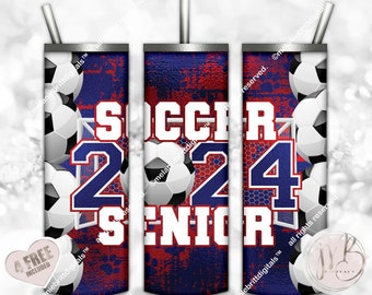 Soccer Senior 2024 20oz Skinny Tumbler Wrap Sublimation Design Download • Paw Prints Blue and Red • Sublimation Crafts