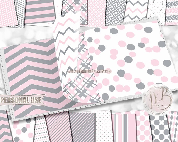 Pink and Gray Classic Scrapbook Paper Download • Patterned Geometric Design • DIY Printable Paper Crafts 20 12x12 JPG & PDF
