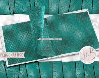 Seafoam Embossed Damask Scrapbook Paper Download • Victorian Damask Shimmering Foil Design • DIY Printable Paper Crafts 20 12x12 JPG & PDF