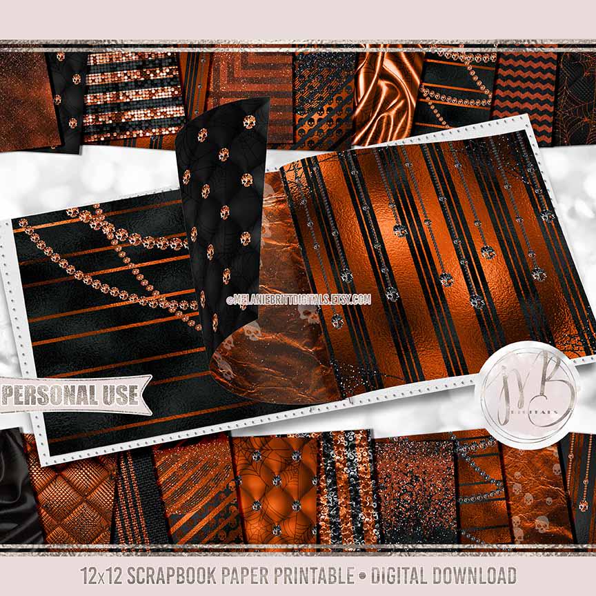 Halloween Luxury Gothic Scrapbook Paper Download • Luxurious Diamond Skulls • Scrapbooking Printable