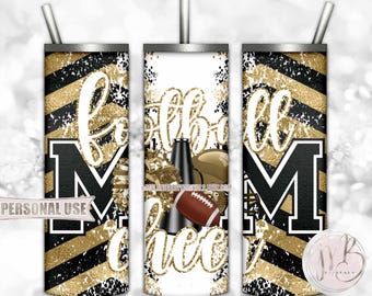 Gold Mom of Both Football and Cheer 20oz Skinny Tumbler Wrap Sublimation Design • Chevron Mom Gift • DIY Print and Press