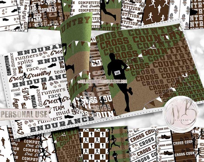 Brown Cross Country Scrapbook Paper Download • Boy and Girl XC All Terrain Endurance Running • Scrapbooking Printable