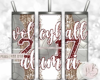 Maroon Volleyball Alumni 2017 20oz Skinny Tumbler Wrap Sublimation Design Download • Volleyball Court Alumni Night Gift • DIY Print & Press