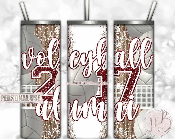 Maroon Volleyball Alumni 2017 20oz Skinny Tumbler Wrap Sublimation Design Download • Volleyball Court Alumni Night Gift • DIY Print & Press