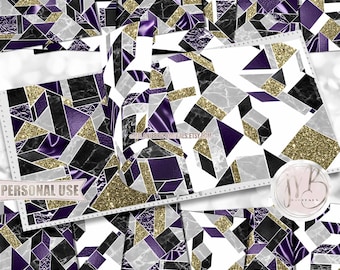 Dark Purple Modern Scrapbook Paper Download • Geometric Tiled Design Marble Silk Glitter Foil • Printable Paper Crafts 12 12x12 JPG & PDF