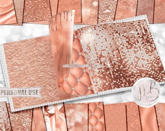 Salmon Luxury Scrapbook Paper Download • Luxurious Design Sparkling Glitter Shimmering Foil • DIY Printable Paper Crafts 20 12x12 JPG & PDF