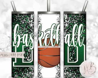 Green Basketball Dad 20oz Skinny Tumbler Wrap Sublimation Download • Leopard Print Solid Varsity Letters Dad Gift • DIY Print & Press
