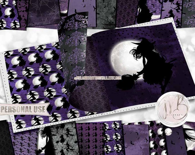 Purple Grunge Happy Halloween Witches Scrapbook Paper Download • Good and Wicked Witch Party • Scrapbooking Printable