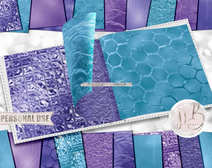 Purple and Blue Luxe Scrapbook Paper Download • Unique Shimmering Metallic Foil Design • DIY Printable Paper Crafts 20 12x12 JPG & PDF