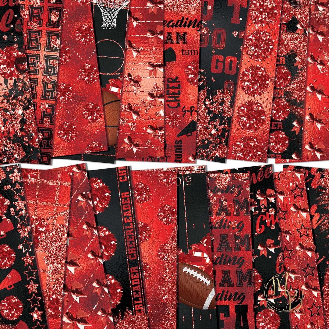 Red Glam Cheerleading Scrapbook Paper Download Shiny Cheer Pom Poms