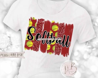 Maroon Softball T-Shirt Sublimation Design Download • Glitter Sport Brush Strokes School Softball Shirt Gift • DIY Print and Press