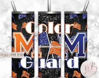 Blue and Orange Color Guard Mom 20oz Skinny Tumbler Wrap Sublimation Download • Glitter Flags Marching Band Mom Gift • DIY Print & Press
