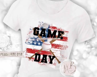 Patriotic Baseball Game Day T-Shirt Sublimation Design Download • USA Baseball American Flag Summer Baseball Shirt Gift • DIY Print & Press