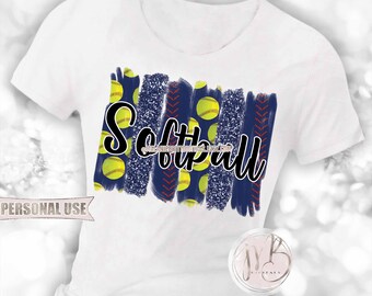 Navy Blue Softball T-Shirt Sublimation Design Download • Glitter Sport Brush Strokes School Softball Shirt Gift • DIY Print and Press