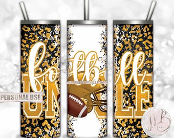 Athletic Gold Football Uncle 20oz Skinny Tumbler Wrap Sublimation Design • Football Helmet Leopard Sports Uncle Gift • DIY Print & Press