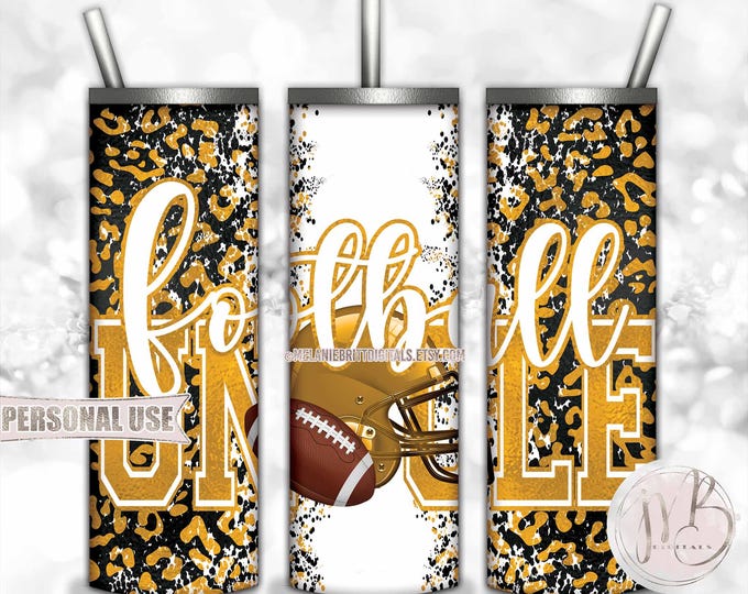 Athletic Gold Football Uncle 20oz Skinny Tumbler Wrap Sublimation Design • Football Helmet Leopard Sports Uncle Gift • DIY Print & Press