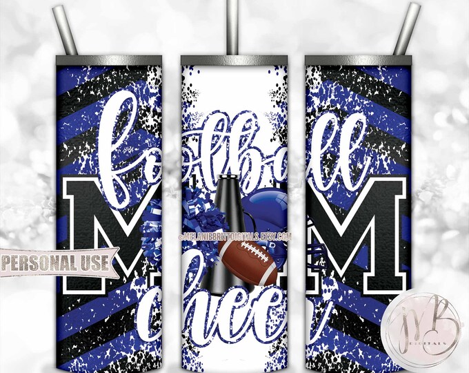 Blue Mom of Both Football and Cheer 20oz Skinny Tumbler Wrap Sublimation Design • Chevron Mom Gift • DIY Print and Press