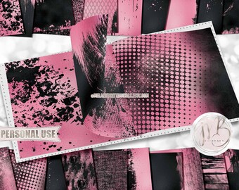 Pink and Black Abstract Scrapbook Paper Download • Unique Abstract Shimmering Foil Design • Printable Paper Crafts 20 12x12 JPG & PDF