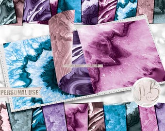Blue Pink and Purple Agate Scrapbook Paper Download • Realistic Geode Design • DIY Printable Paper Crafts 20 12x12 JPG & PDF