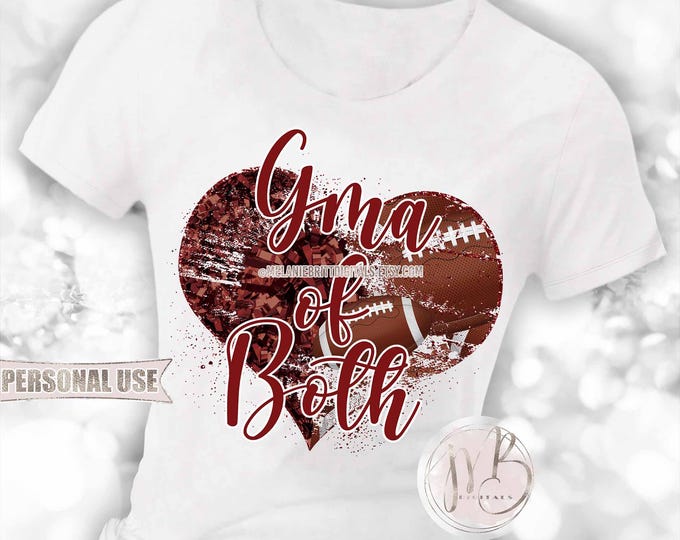 Maroon Grandma of Both Heart T-Shirt Sublimation Download • Football Collage Cheer Poms Sports Gma T-Shirt Gift • DIY Print & Press