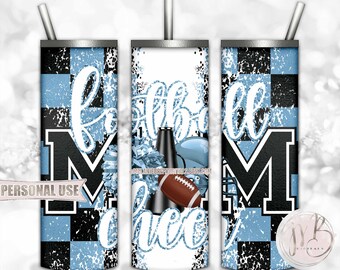 Light Blue Mom of Both Football and Cheer 20oz Skinny Tumbler Wrap Sublimation Design • Checkered Mom Gift • DIY Print and Press