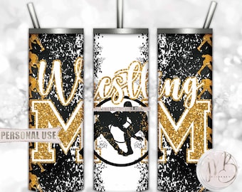 Athletic Gold Boy Wrestling Mom 20oz Skinny Tumbler Wrap Sublimation Download • DIY Print and Press