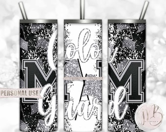 Silver Color Guard Mom 20oz Skinny Tumbler Wrap Sublimation Download • Glitter Color Guard Flag Performance Mom Gift • DIY Print and Press