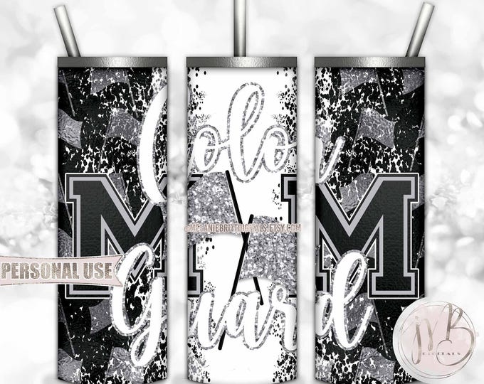 Silver Color Guard Mom 20oz Skinny Tumbler Wrap Sublimation Download • Glitter Color Guard Flag Performance Mom Gift • DIY Print and Press