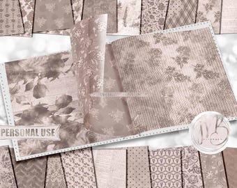 Sandstone Vintage Floral Scrapbook Paper Download • Distressed Vintage Flowers Antiqued Design • Printable Paper Crafts 20 12x12 JPG & PDF