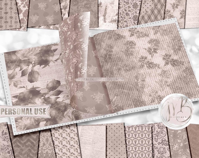 Sandstone Vintage Floral Scrapbook Paper Download • Distressed Vintage Flowers Antiqued Design • Printable Paper Crafts 20 12x12 JPG & PDF
