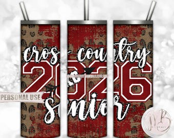 Maroon Cross Country XC Senior 2026 20oz Skinny Tumbler Wrap Sublimation Design Download • Terrain Endurance Running • DIY Print and Press
