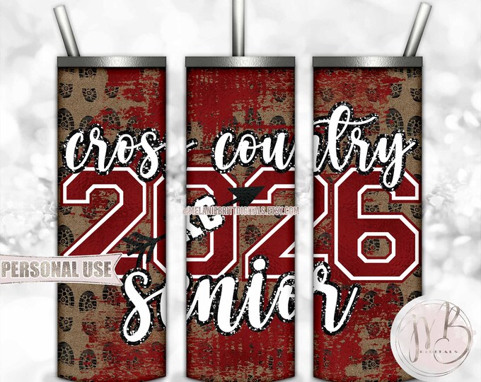 Maroon Cross Country XC Senior 2026 20oz Skinny Tumbler Wrap Sublimation Design Download • Terrain Endurance Running • DIY Print and Press