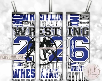 Blue Boy Wrestling Senior 2026 20oz Skinny Tumbler Wrap Sublimation Download • Wrestler Grad Gift Wrestling Typography • DIY Print and Press