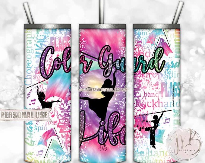 Rainbow Glitter Tie Dye Color Guard Life Tumbler Wrap Download • Flag Performance Typography Band Gift • Sublimation Print and Press #3