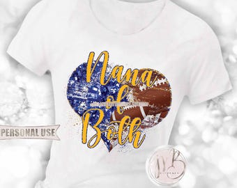 Nana of Both Heart T-Shirt Sublimation Design Download • Football and Cheer Blue and Athletic Gold Sports Nana Gift • DIY Print and Press