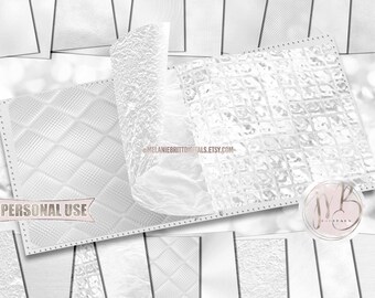 White Wedding Opulent Scrapbook Paper Download • Unique Metallic Shimmering Foil Design • DIY Printable Paper Crafts 20 12x12 JPG & PDF