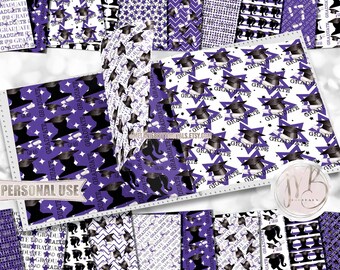 Purple Graduation Scrapbook Paper Download • Boy and Girl Graduates Mortarboard Diploma Tassel • Printable Paper Crafts 20 12x12 JPG & PDF