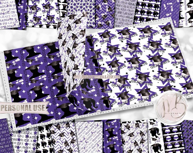 Purple Graduation Scrapbook Paper Download • Boy and Girl Graduates Mortarboard Diploma Tassel • DIY Scrapbooking Printable
