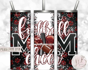 Maroon Mom of Both Football and Cheer 20oz Skinny Tumbler Wrap Sublimation Design • Paw Prints Mom Gift • DIY Print and Press