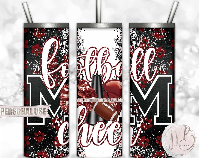 Maroon Mom of Both Football and Cheer 20oz Skinny Tumbler Wrap Sublimation Design • Paw Prints Mom Gift • DIY Print and Press
