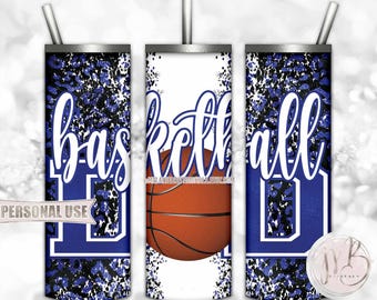 Blue Basketball Dad 20oz Skinny Tumbler Wrap Sublimation Download • Leopard Print Solid Varsity Letters Dad Gift • DIY Print & Press