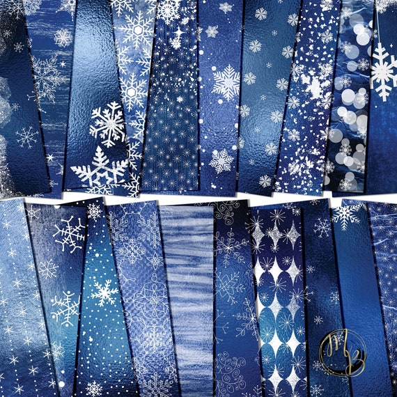 Royal Blue Winter Scrapbook Paper Download • Snowflake Design Shimmering  Foil • Printable Paper Crafts 20 12x12 JPG