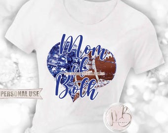 Blue Mom of Both Heart T-Shirt Sublimation Download • Football Collage and Cheer Poms Sports Mom T-Shirt Gift • DIY Print and Press