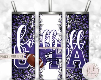 Old Purple Football Grandpa 20oz Skinny Tumbler Wrap Sublimation Design • Football Helmet Leopard Print Gpa Gift • DIY Print and Press