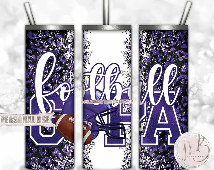 Old Purple Football Grandpa 20oz Skinny Tumbler Wrap Sublimation Design • Football Helmet Leopard Print Gpa Gift • DIY Print and Press