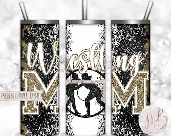 Tan Girl Wrestling Mom 20oz Skinny Tumbler Wrap Sublimation Download • Glitter Varsity Letters Wrestler Mom Gift • DIY Print & Press